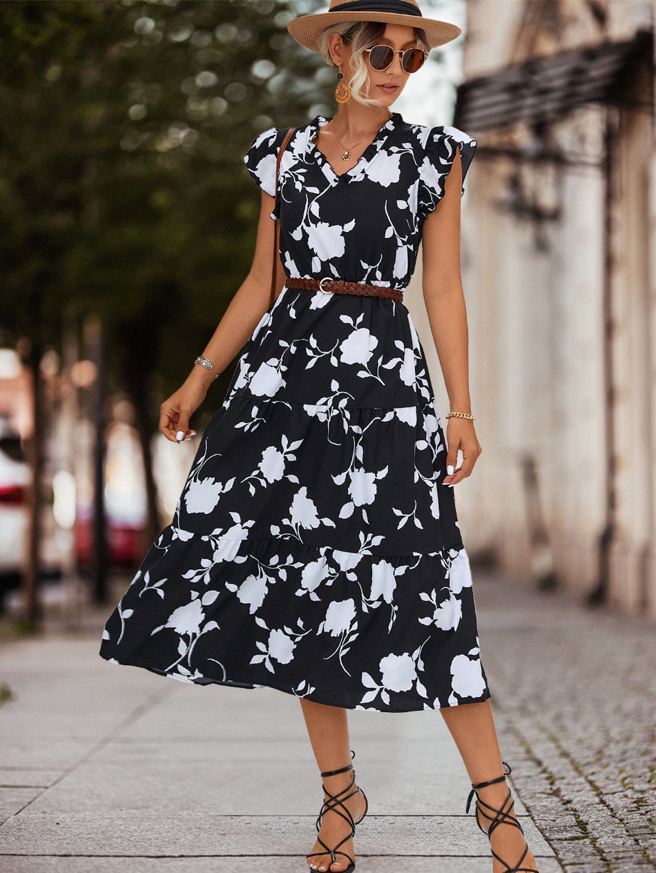 Thalia – Robe d'Été Trapèze à Manches Bouffantes