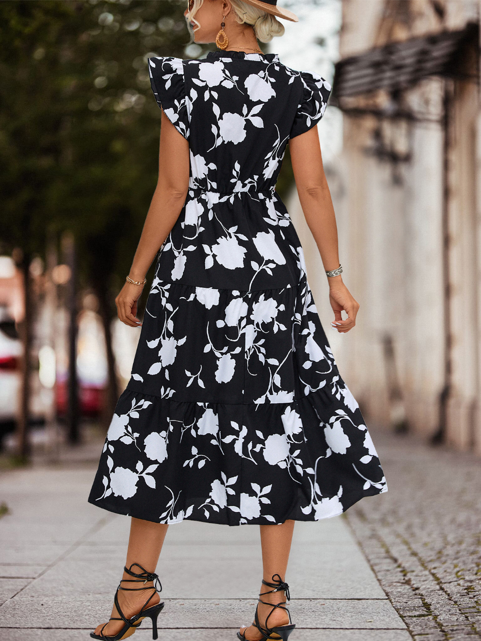 Thalia – Robe d'Été Trapèze à Manches Bouffantes