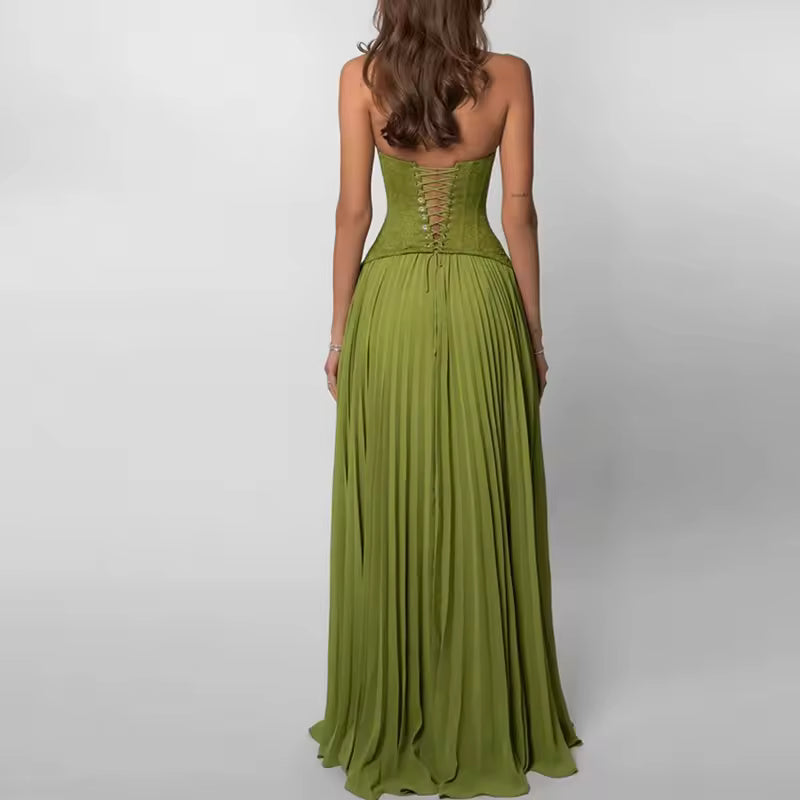 Capucine – Robe Maxi Corset à Bretelles Plissée