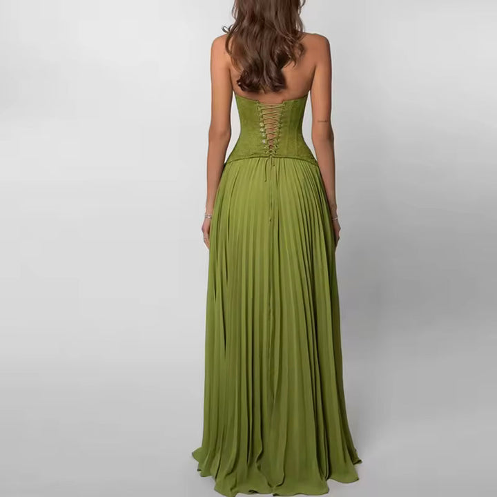 Capucine – Robe Maxi Corset à Bretelles Plissée