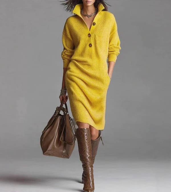Pauline – Robe Midi en Maille Boutonnée