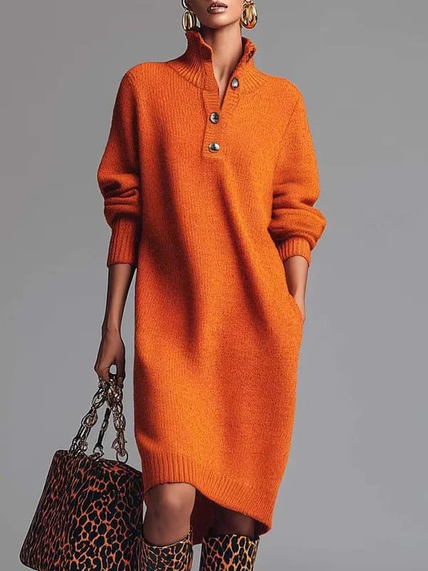 Pauline – Robe Midi en Maille Boutonnée