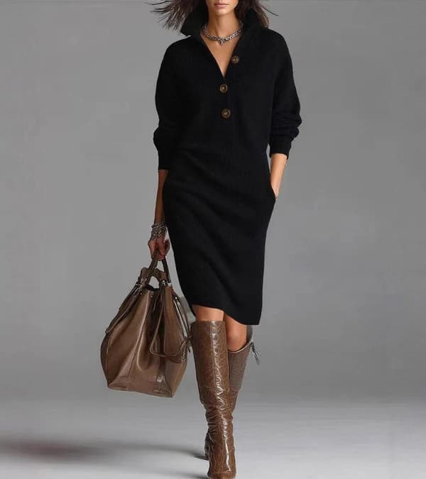Pauline – Robe Midi en Maille Boutonnée