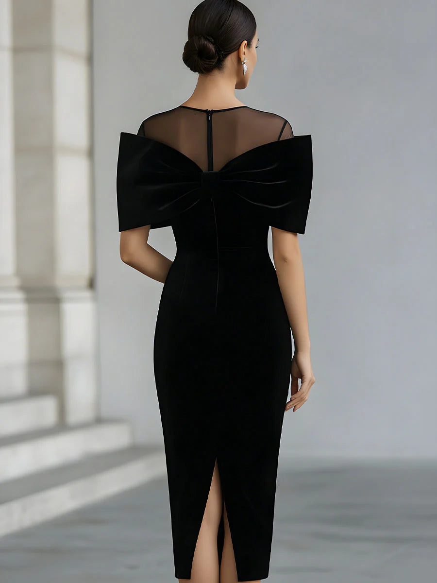 Blanche – Robe Midi Velours Nœud