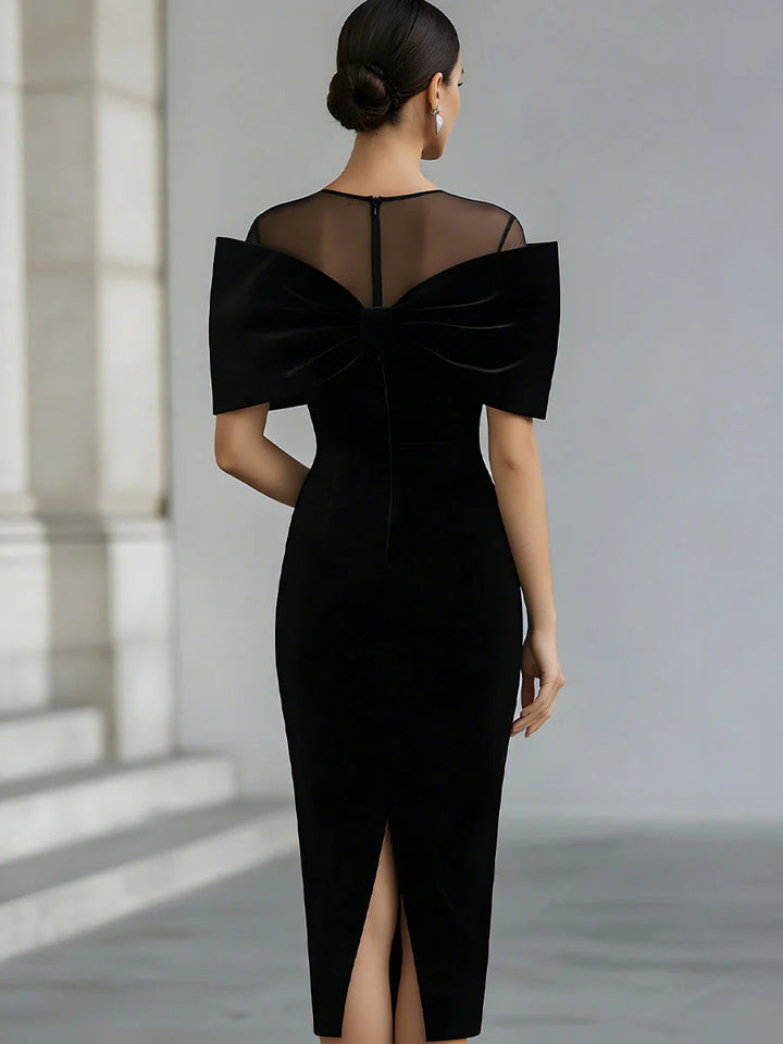 Blanche – Robe Midi Velours Nœud