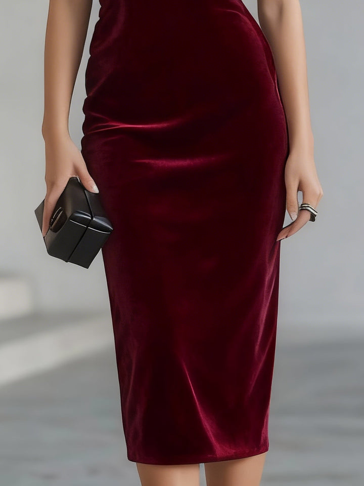 Blanche – Robe Midi Velours Nœud