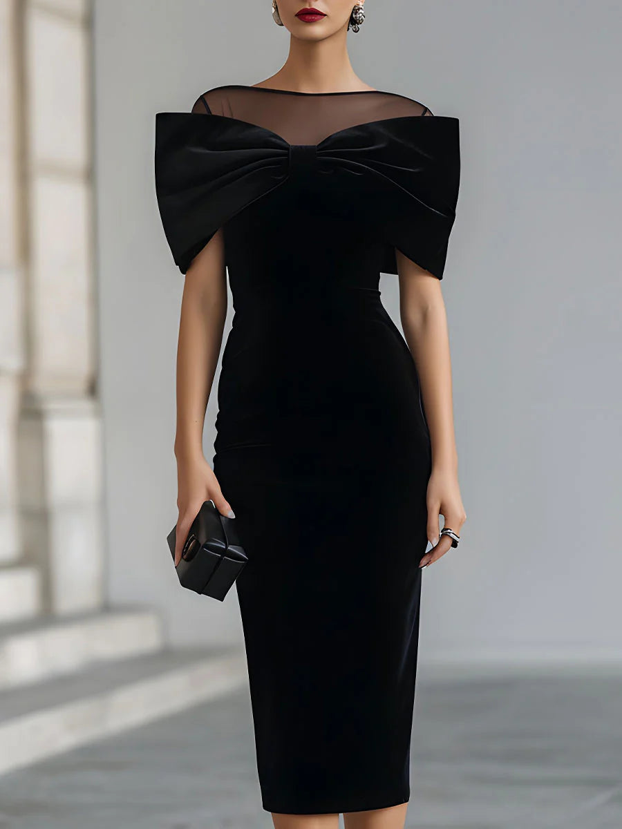 Blanche – Robe Midi Velours Nœud