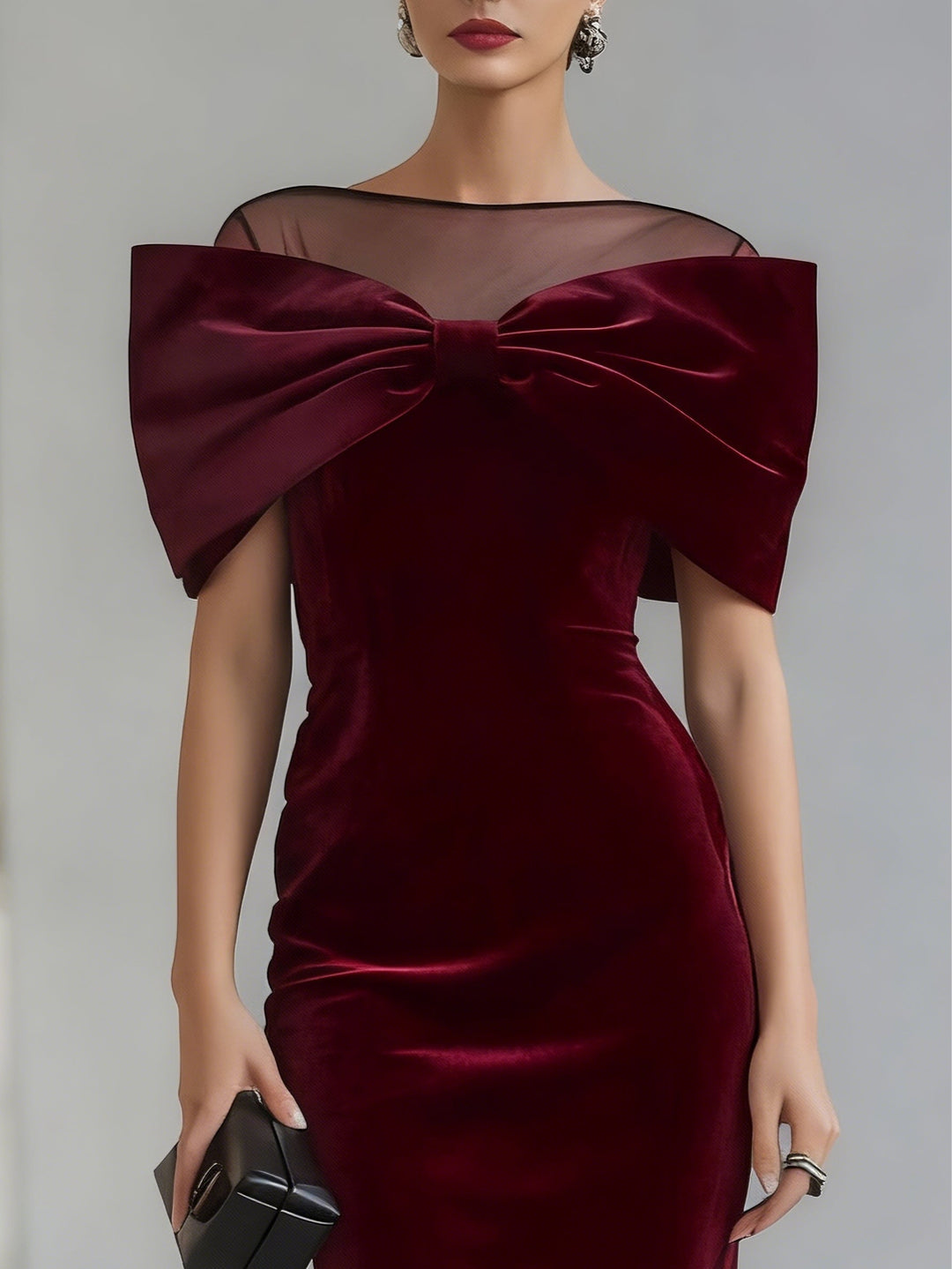 Blanche – Robe Midi Velours Nœud