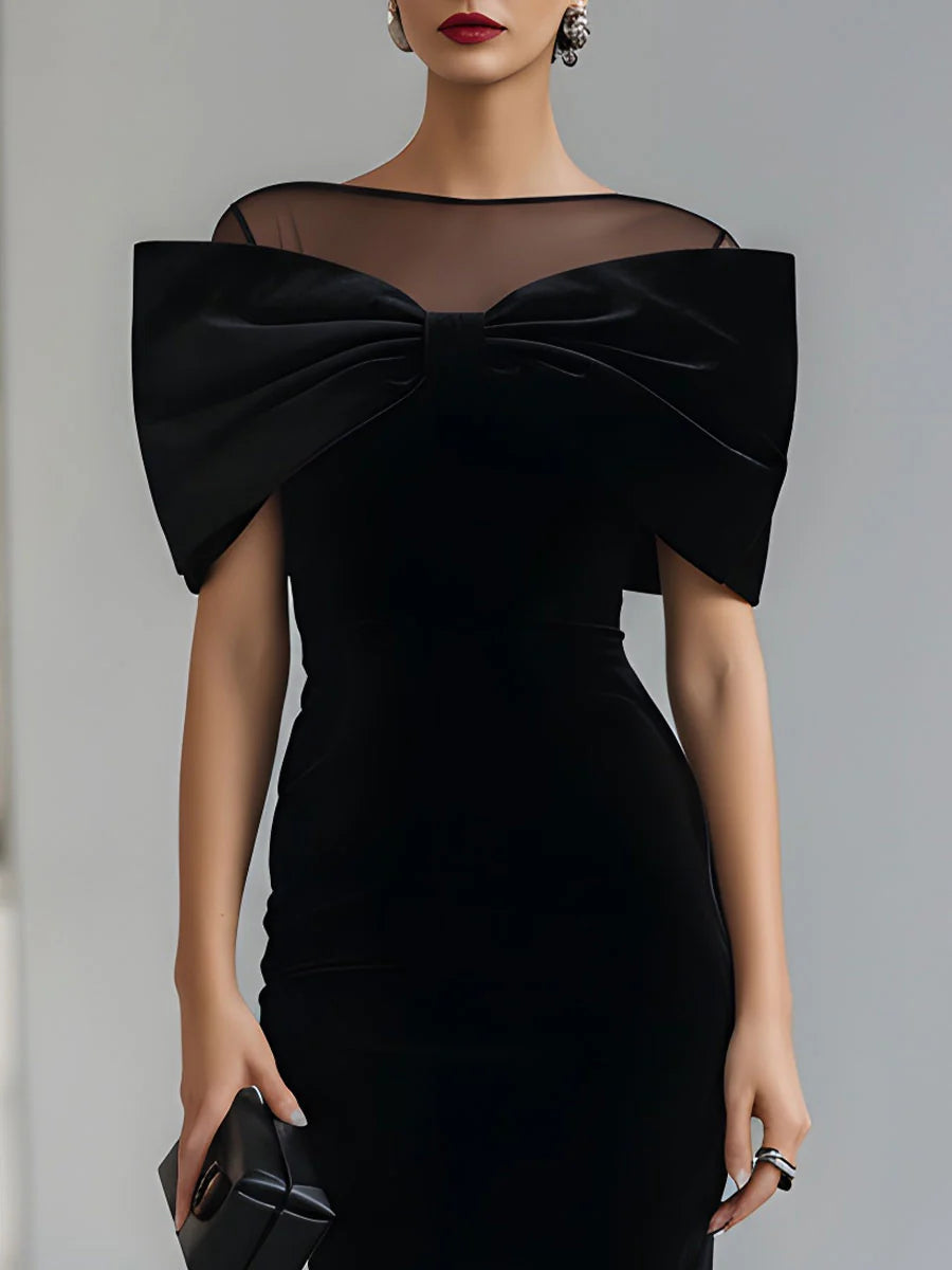 Blanche – Robe Midi Velours Nœud