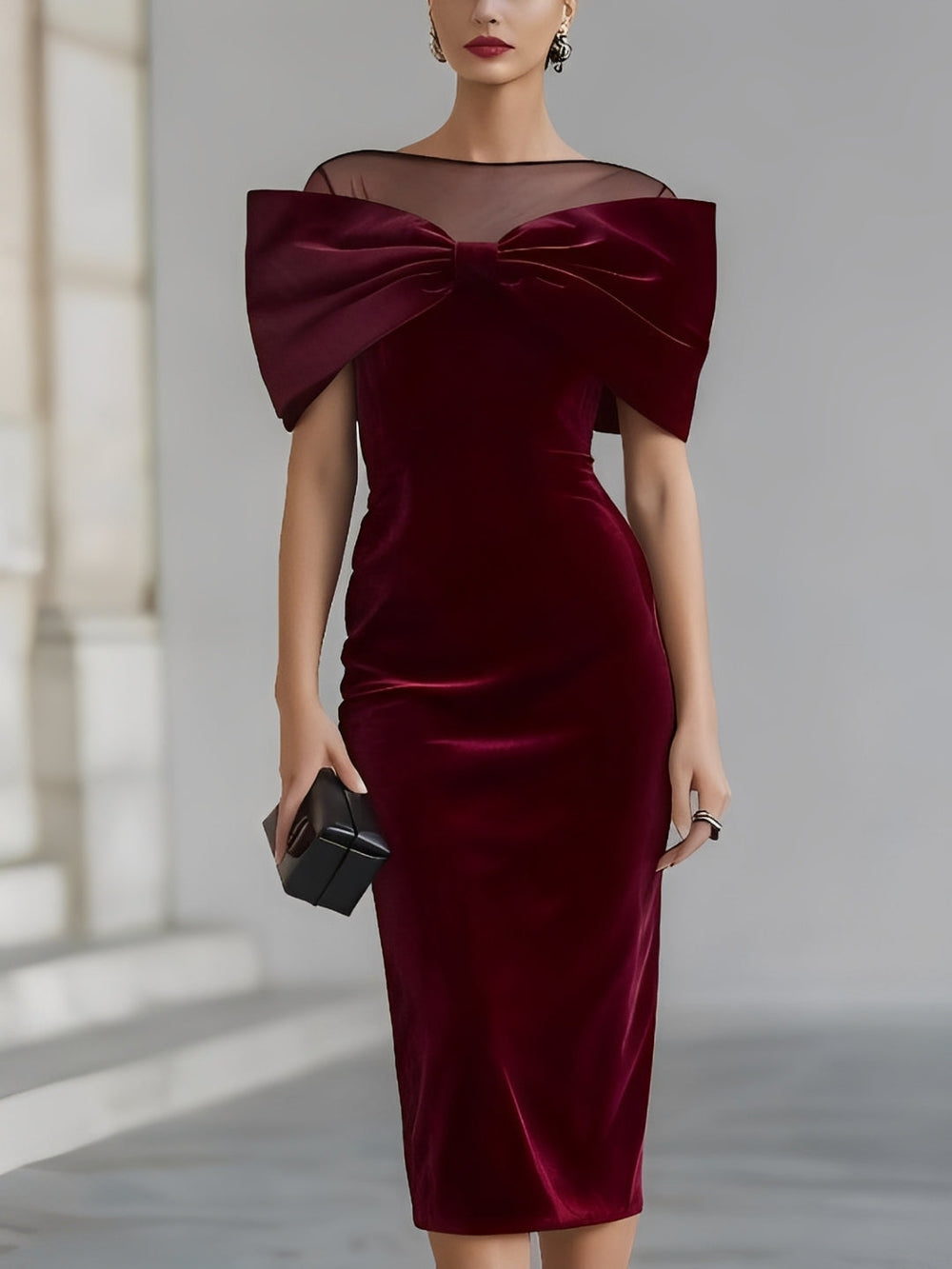 Blanche – Robe Midi Velours Nœud