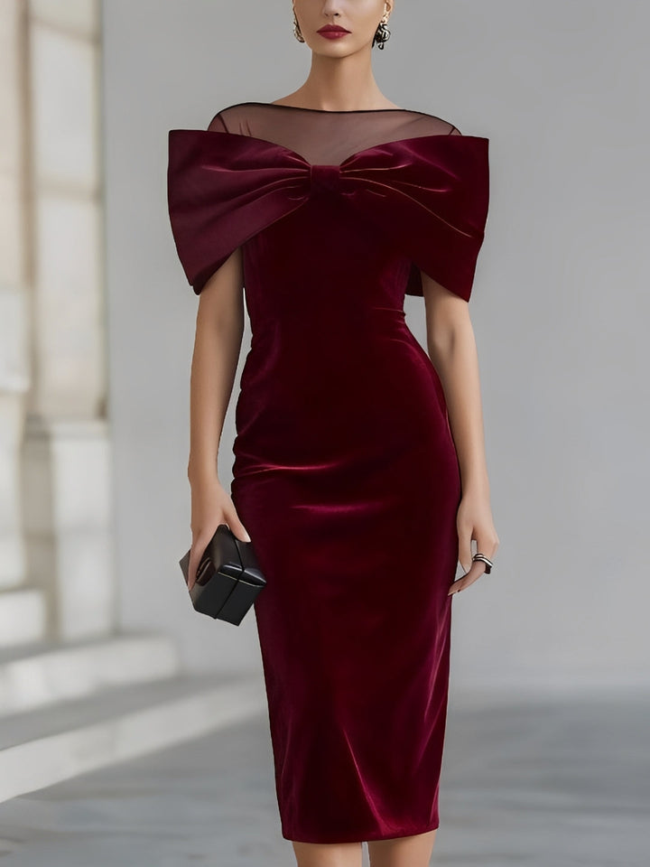 Blanche – Robe Midi Velours Nœud