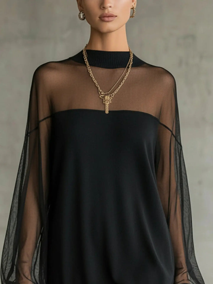 Charline – Mini Robe Noire Filet Col Haut