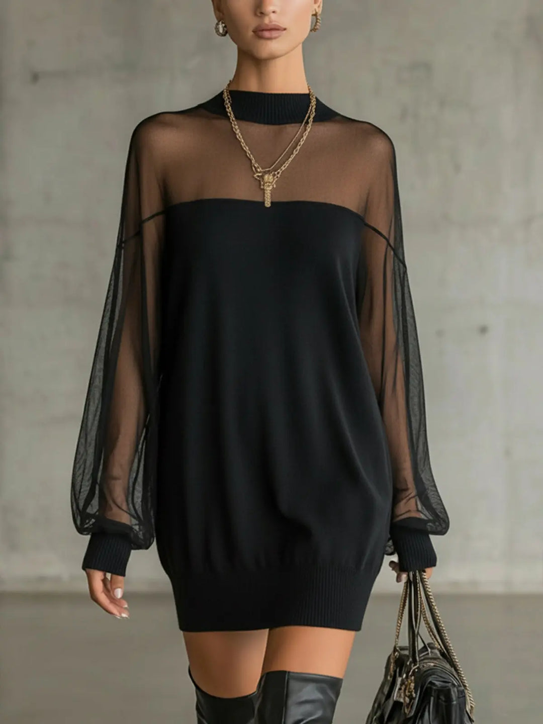 Charline – Mini Robe Noire Filet Col Haut