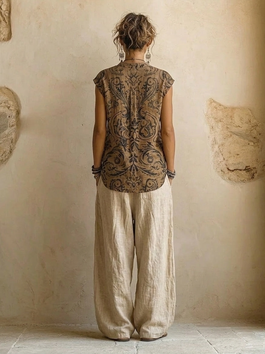 Camel – Ensemble Trois Pièces en Lin