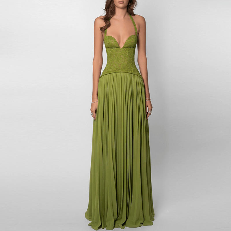 Capucine – Robe Maxi Corset à Bretelles Plissée