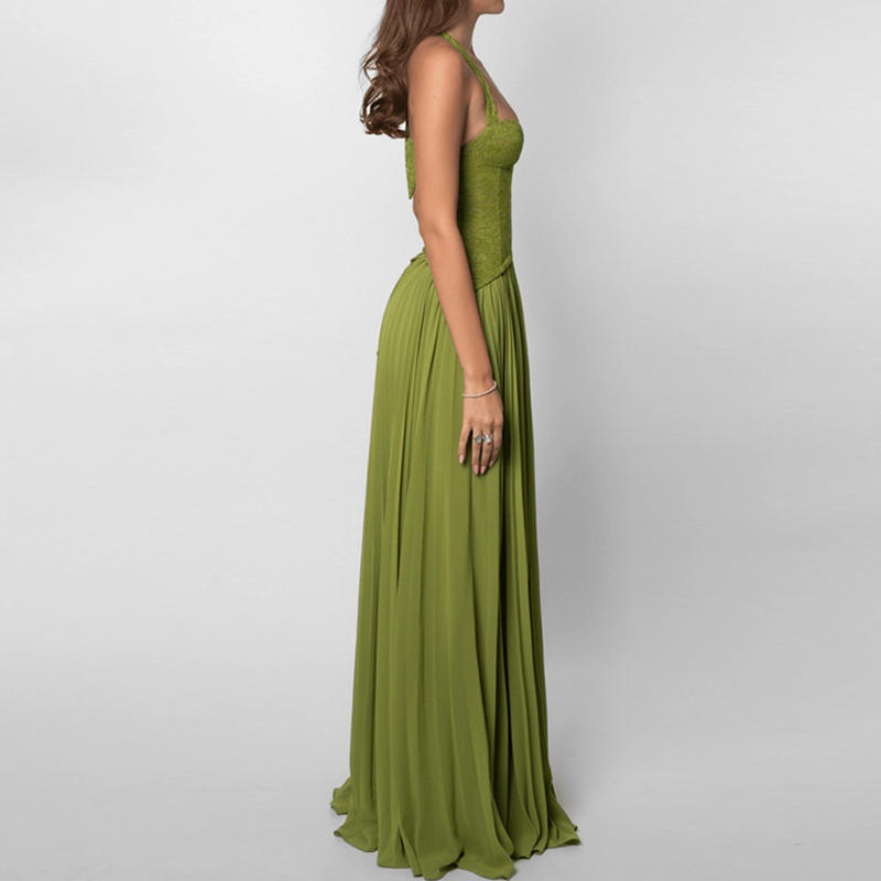 Capucine – Robe Maxi Corset à Bretelles Plissée
