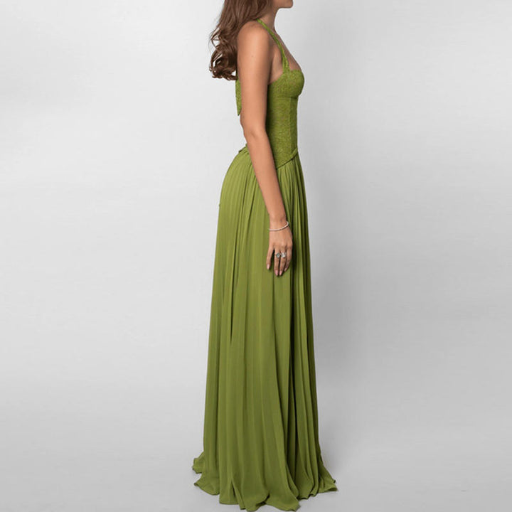 Capucine – Robe Maxi Corset à Bretelles Plissée