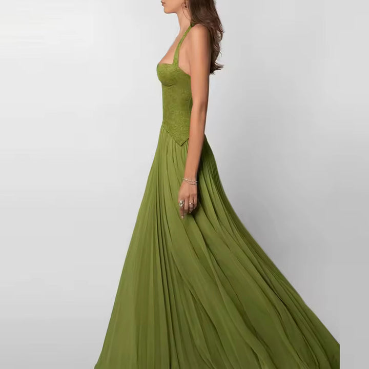 Capucine – Robe Maxi Corset à Bretelles Plissée