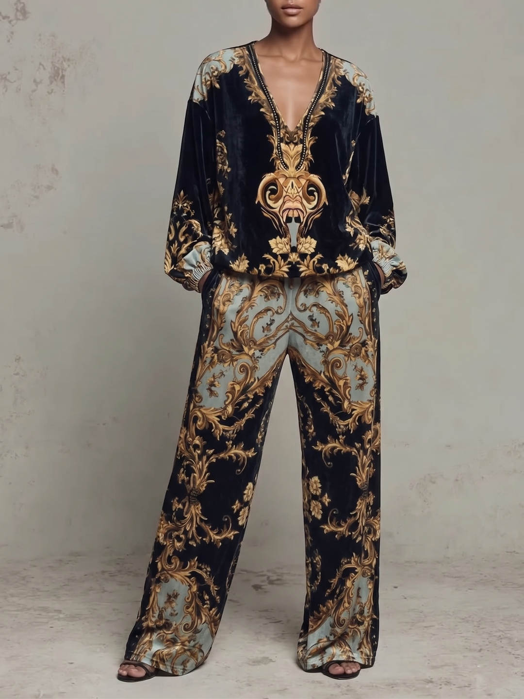 Séraphine – Ensemble Baroque Top Manches Longues Pantalon Large