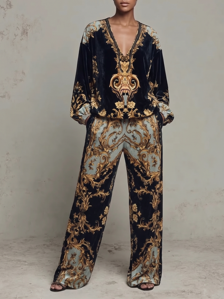 Séraphine – Ensemble Baroque Top Manches Longues Pantalon Large