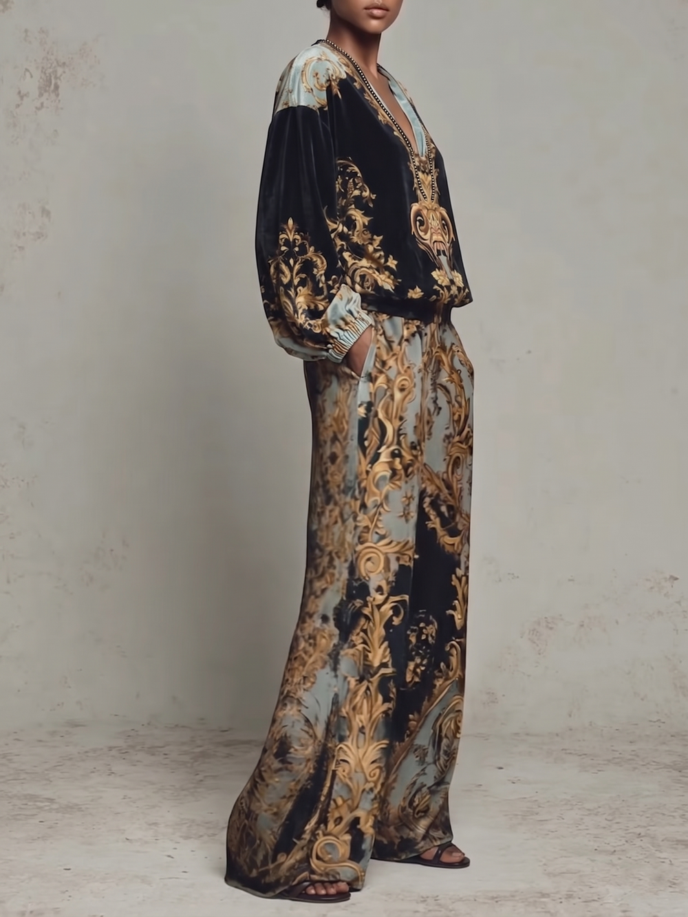 Séraphine – Ensemble Baroque Top Manches Longues Pantalon Large