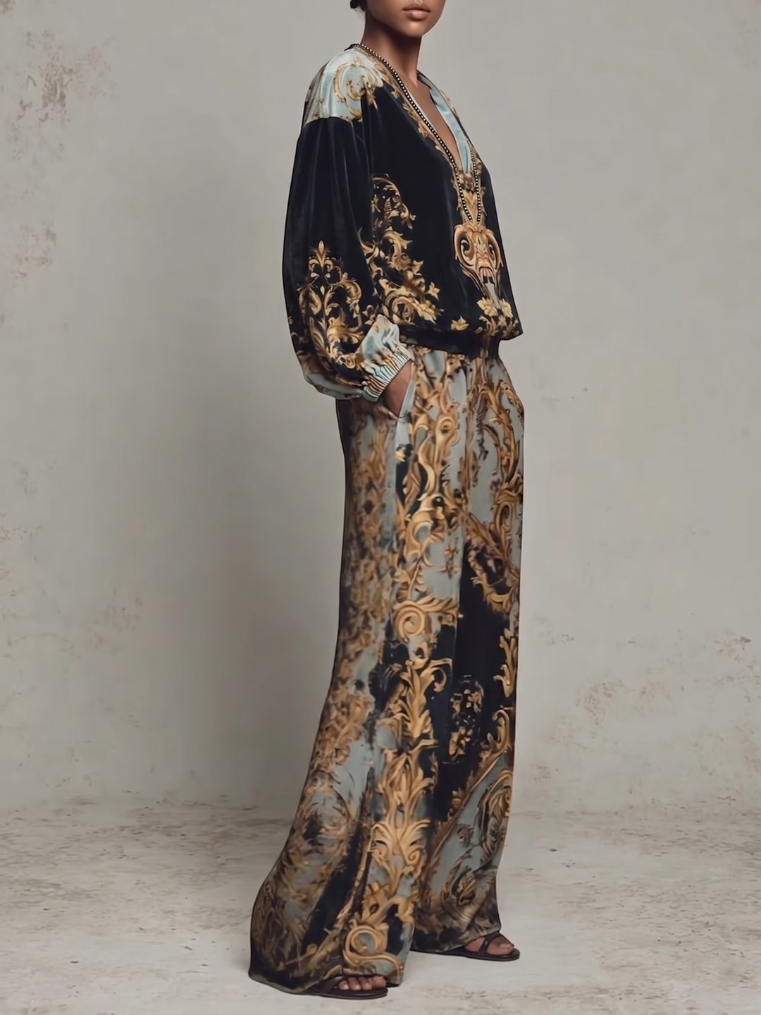 Séraphine – Ensemble Baroque Top Manches Longues Pantalon Large