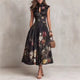 Éléonore – Robe Midi Noire Fleurie Col Mao