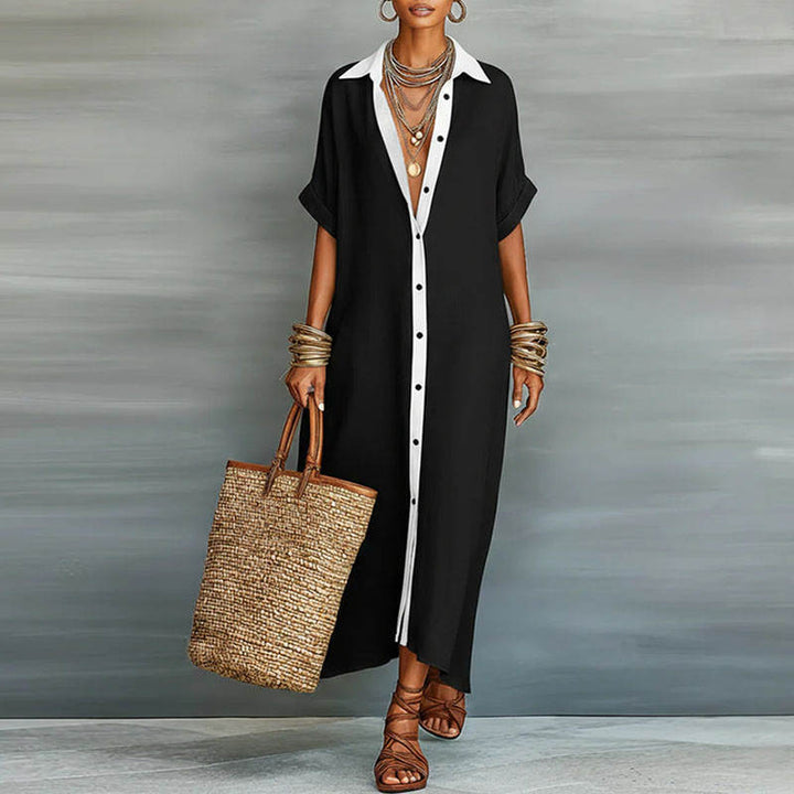 Manon – Robe Maxi Chemisier Boutonnée Manches Courtes
