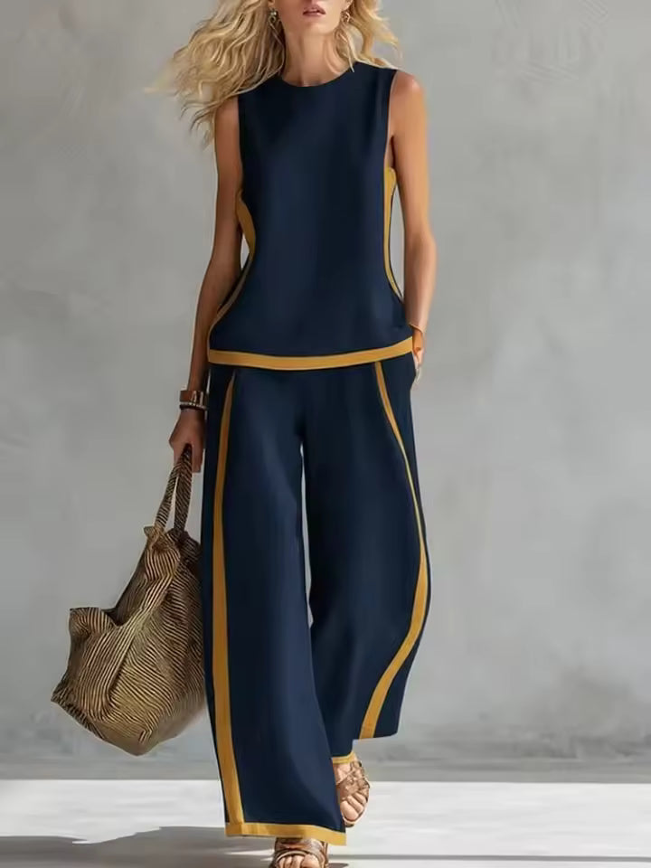 Chloé – Ensemble Blouse Sans Manches et Pantalon Large