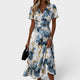 Bleu Fleuri Moderne – Robe Midi Fleurie Moderne