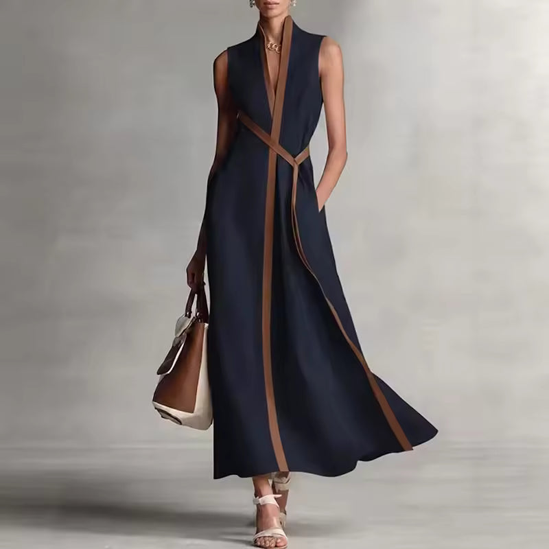 Adèle – Robe Maxi Col Haut à Poches