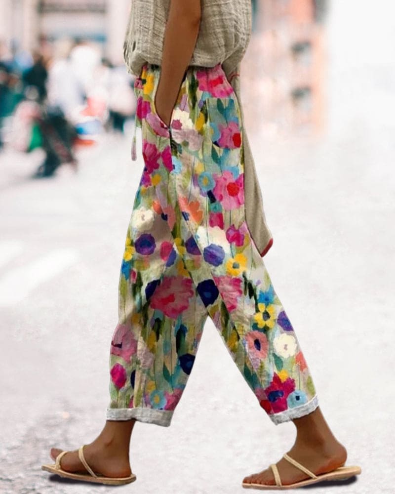 Carlijn – Pantalon Fleuri Coloré à Poches