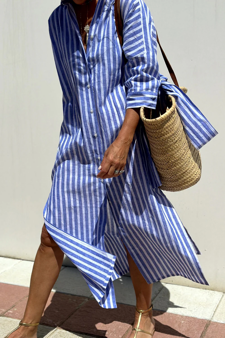 Rayures Détente – Robe Midi Rayée Décontractée