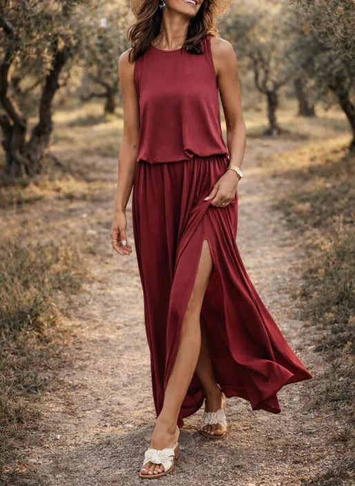 Robe longue fluide avec fente latérale