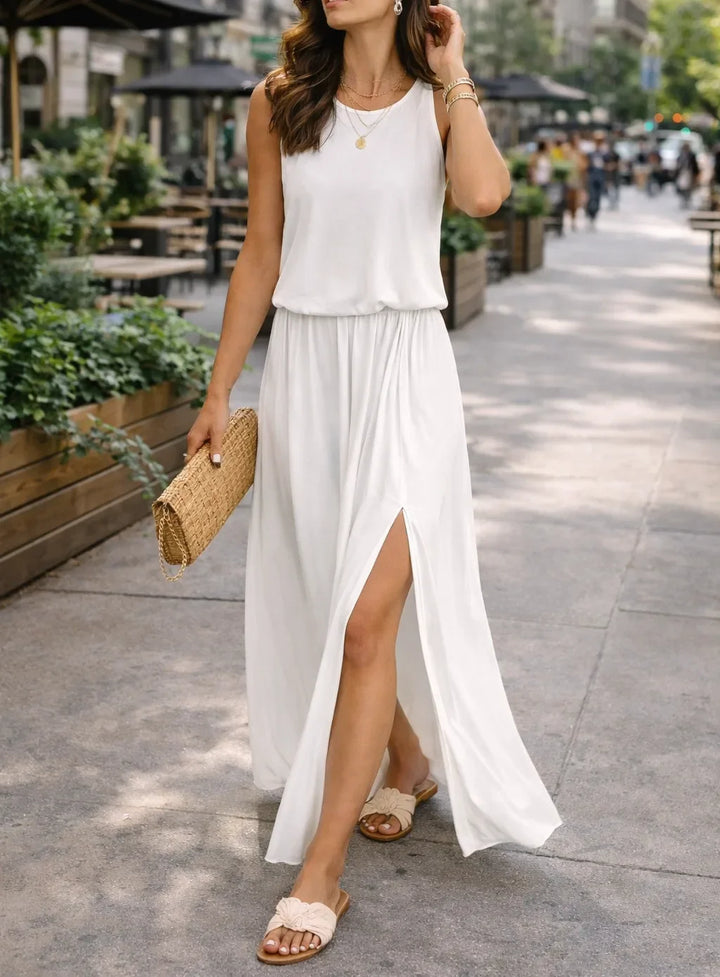Robe longue fluide avec fente latérale