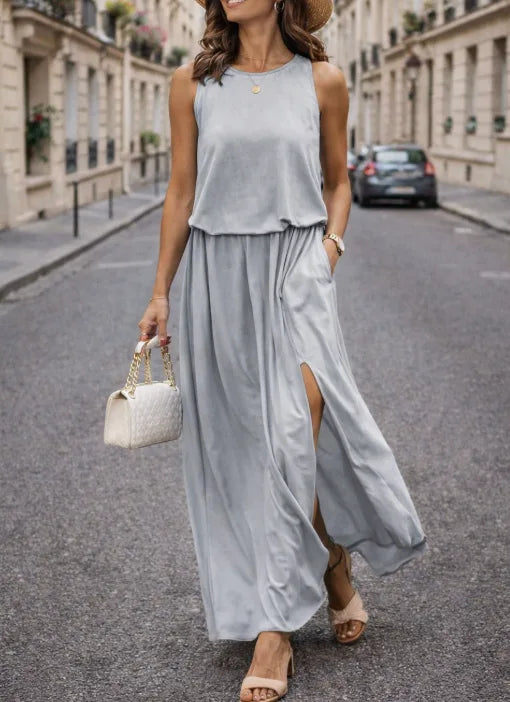 Robe longue fluide avec fente latérale