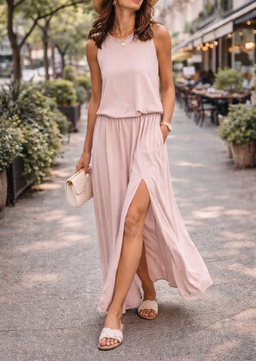 Robe longue fluide avec fente latérale