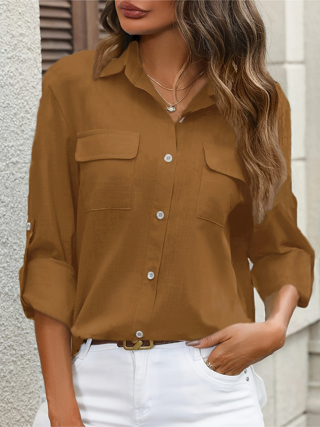 Evelien – Chemise en Coton à Poches et Manches Longues