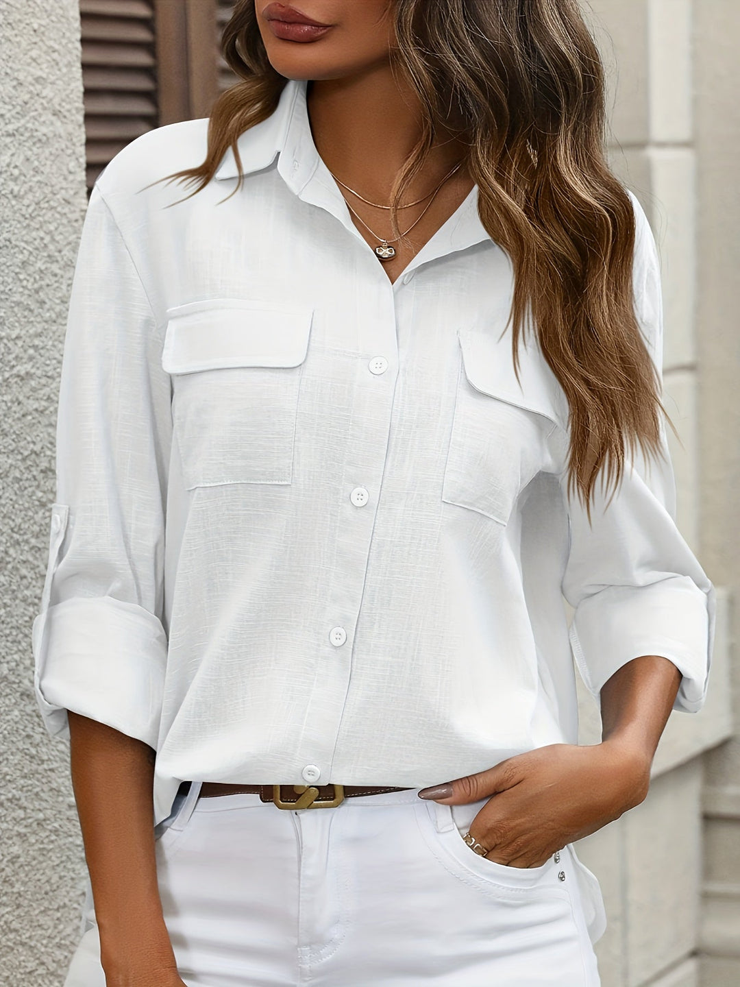 Evelien – Chemise en Coton à Poches et Manches Longues