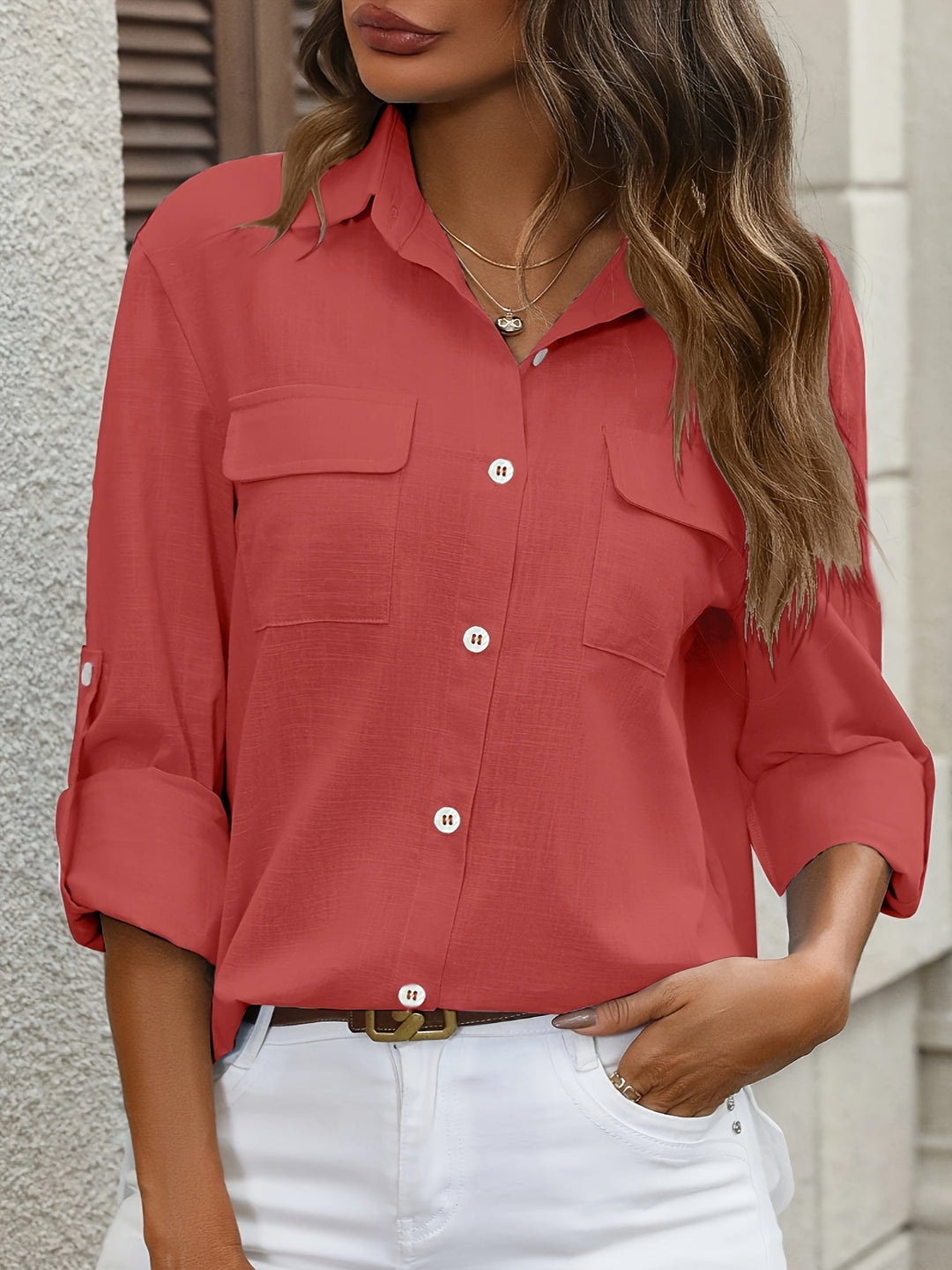 Evelien – Chemise en Coton à Poches et Manches Longues