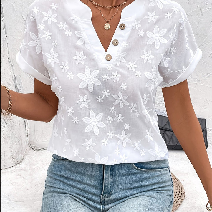 Fleur Blanche – Blouse Fleurie Col V