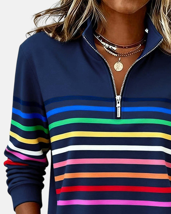 Pull Zippé Rayé pour Femme