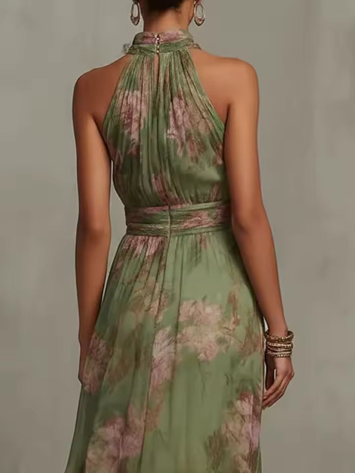 Capucine – Robe Maxi Halter Fleurie en Voile
