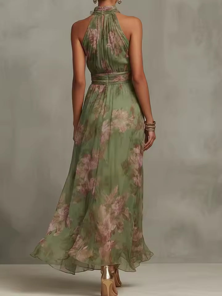 Capucine – Robe Maxi Halter Fleurie en Voile