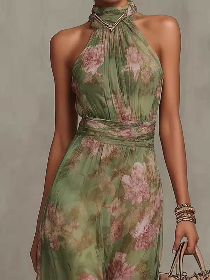 Capucine – Robe Maxi Halter Fleurie en Voile
