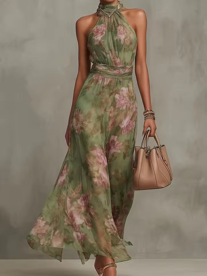 Capucine – Robe Maxi Halter Fleurie en Voile