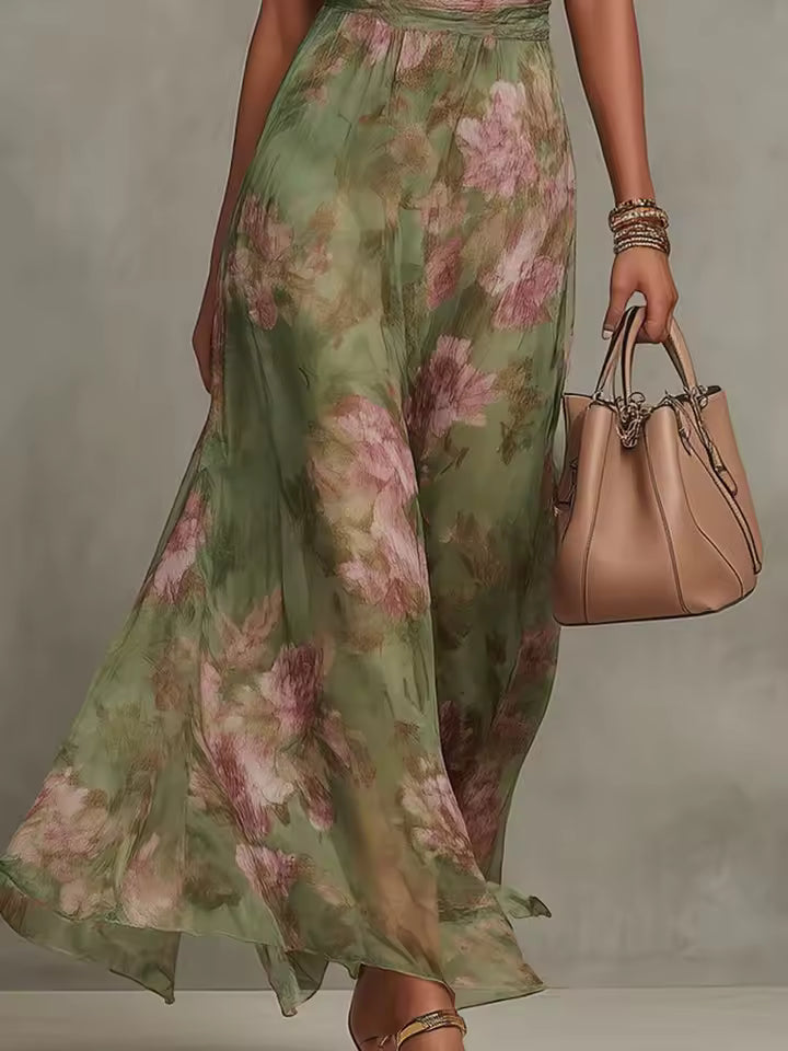 Capucine – Robe Maxi Halter Fleurie en Voile