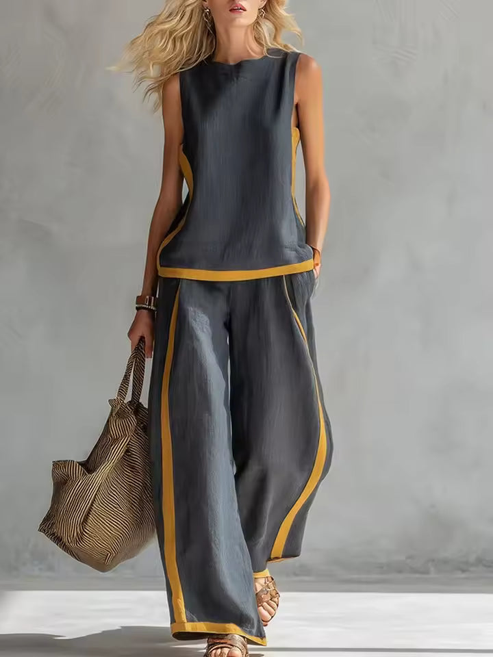 Chloé – Ensemble Blouse Sans Manches et Pantalon Large