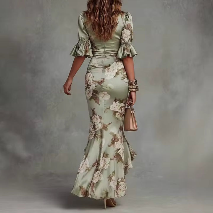 Margaux – Robe Maxi Fleurie Col V à Volants