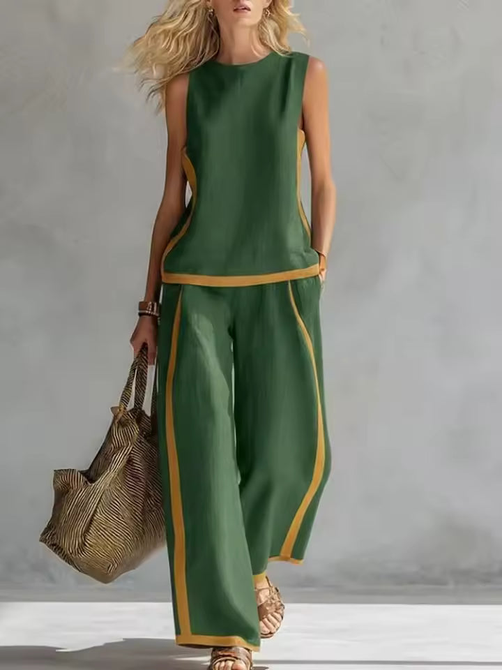 Chloé – Ensemble Blouse Sans Manches et Pantalon Large